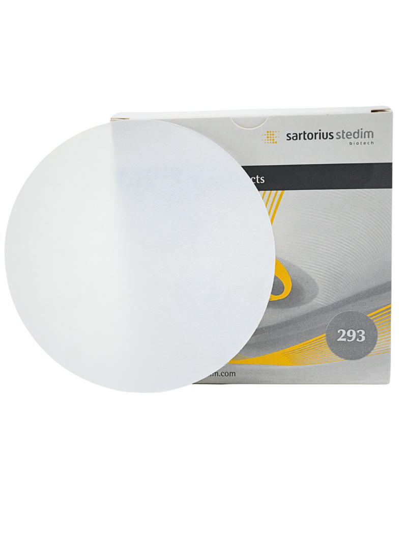 PAPEL FILTRO SARTORIUS GRADO 293 - EQUIVALENTE A WHATMAN 5. PK/100 PIEZAS DE 9 CMS.