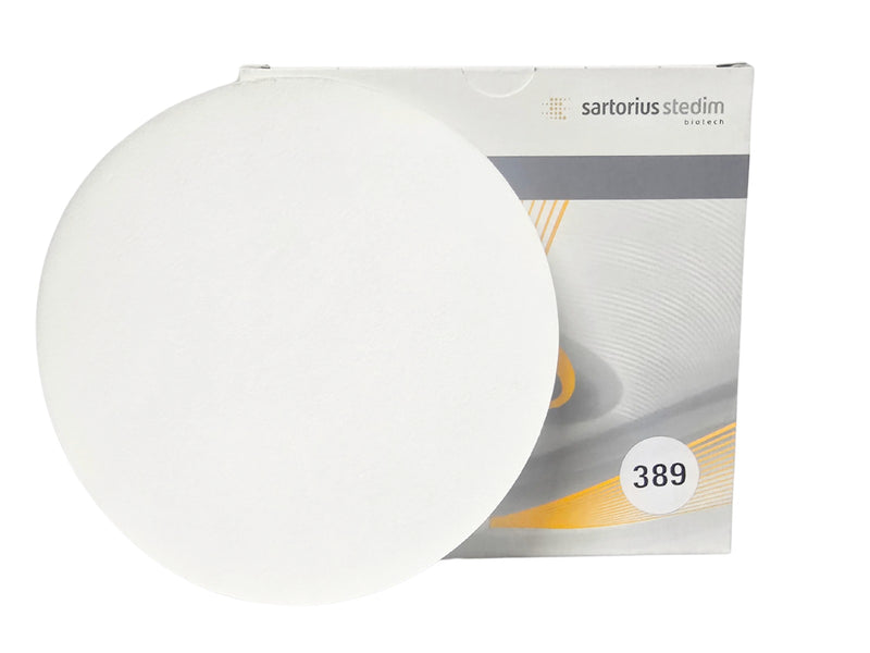 PAPEL FILTRO SARTORIUS GRADO 389 - EQUIVALENTE A WHATMAN 41. PK/100 PIEZAS DE 9 CMS.