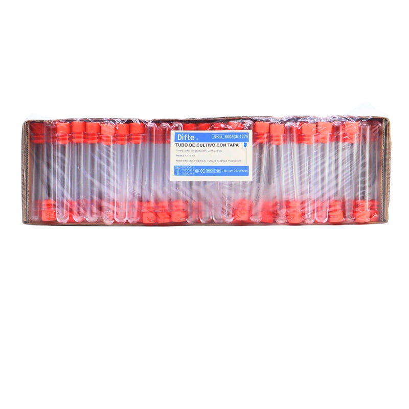 TUBO PLASTICO (PS) C/TAPON ROJO TIPO SNAP CAJA C/250 PZAS.