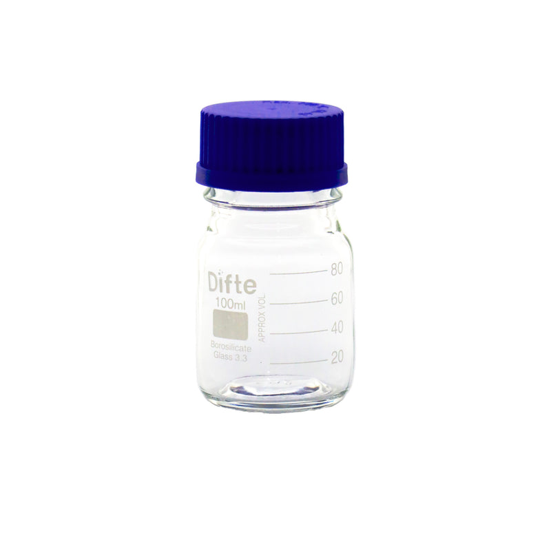 FRASCO DE ALMACENAJE GRADUADO CON TAPA GL 45, DE 100 ML.