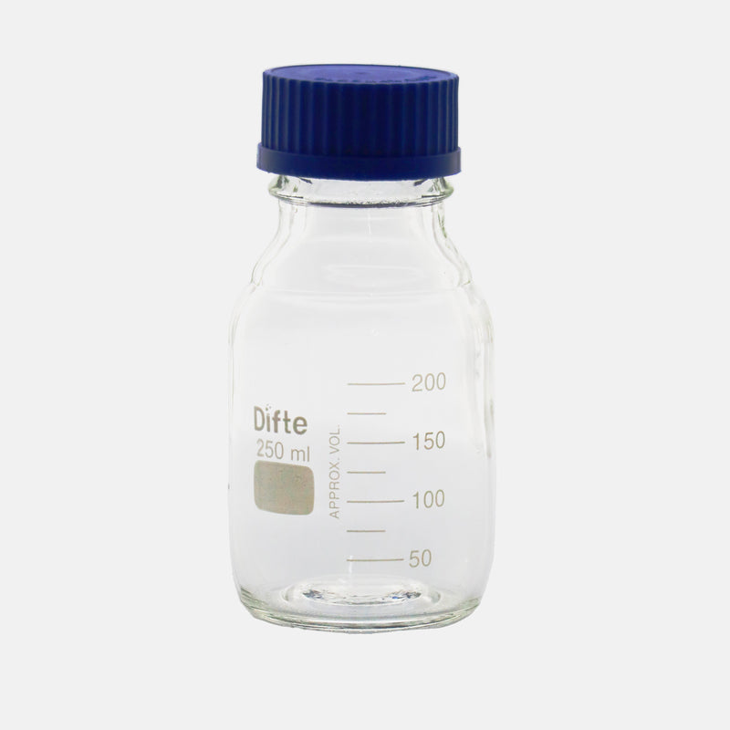 FRASCO DE ALMACENAJE GRADUADO CON TAPA GL 45, DE 250 ML.