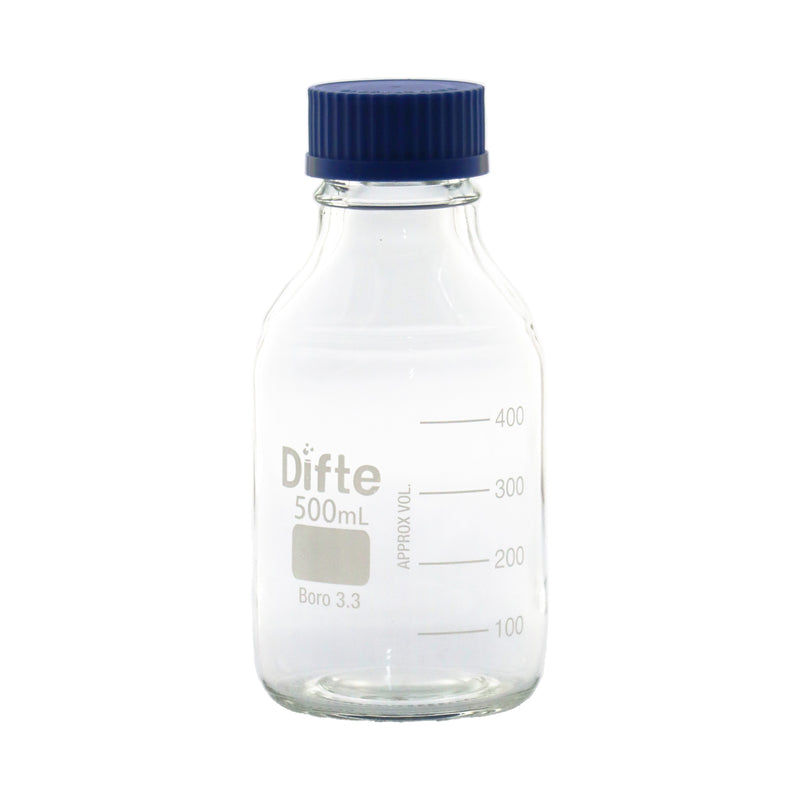 FRASCO DE ALMACENAJE GRADUADO CON TAPA GL 45, DE 500 ML.