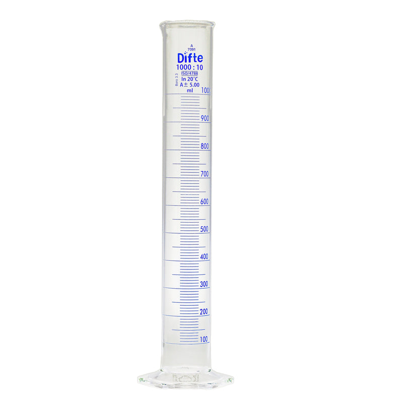 PROBETA DE VIDRIO COMPLETA CON BASE HEXAGONAL DE 1,000 ML.