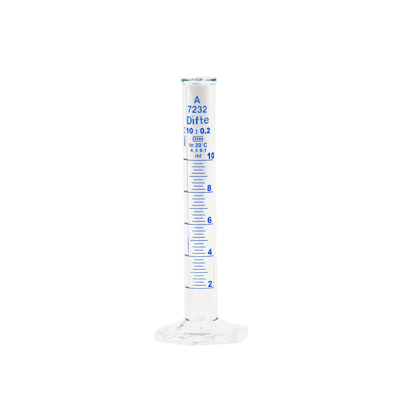 PROBETA DE VIDRIO COMPLETA CON BASE HEXAGONAL DE 10 ML.