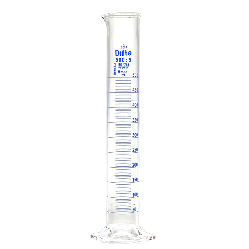 PROBETA DE VIDRIO COMPLETA CON BASE HEXAGONAL DE 500 ML.