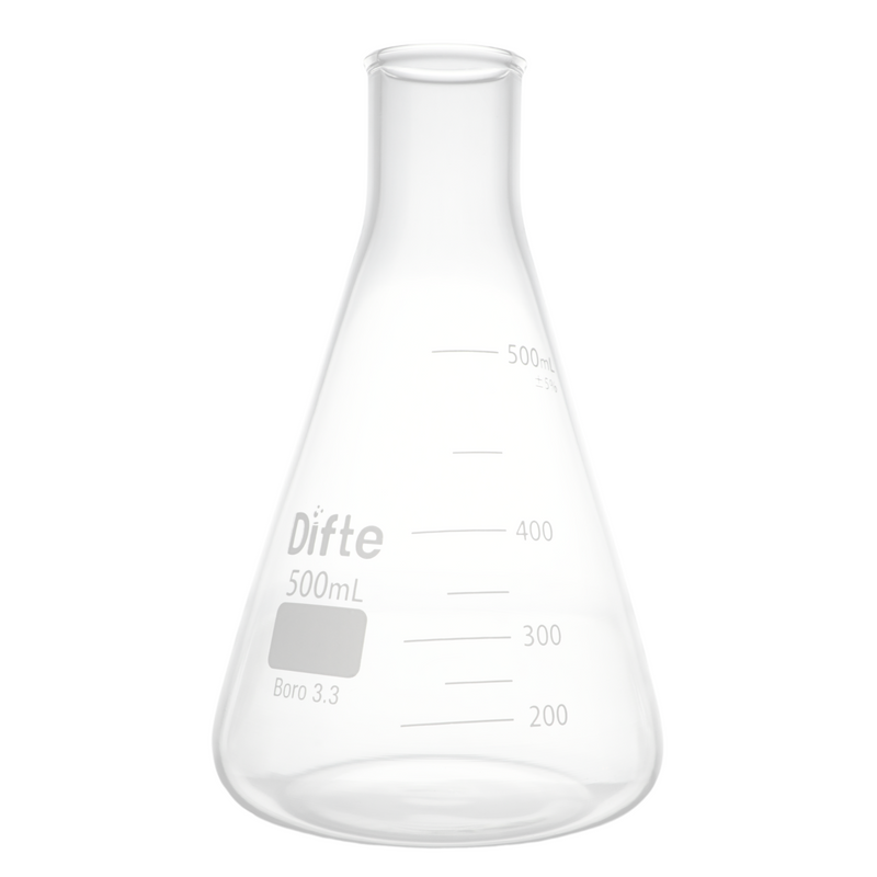 MATRAZ ERLENMEYER DE VIDRIO GRADUADO DE 500 ML.