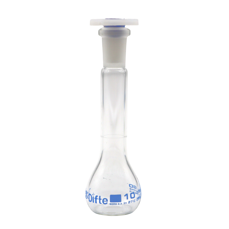 MATRAZ VOLUMETRICO CLASE "A", DE VIDRIO C/TAPON DE "PE" DE 10 ML.