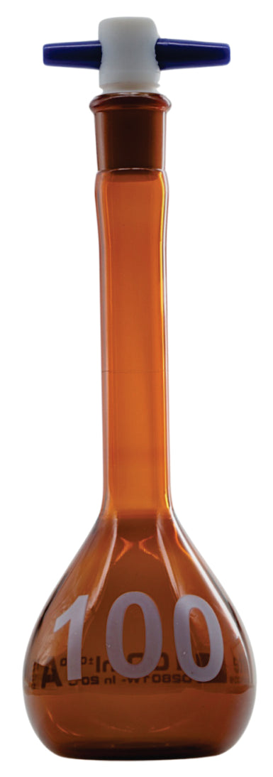 MATRAZ VOLUMETRICO AMBAR CALSE "A" TAPON PTFE DE 100 ML
