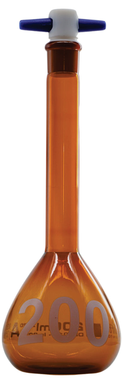 MATRAZ VOLUMETRICO AMBAR CALSE "A" TAPON PTFE DE 200 ML