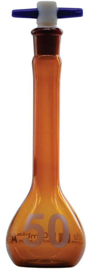 MATRAZ VOLUMETRICO AMBAR CALSE "A" TAPON PTFE DE 50 ML