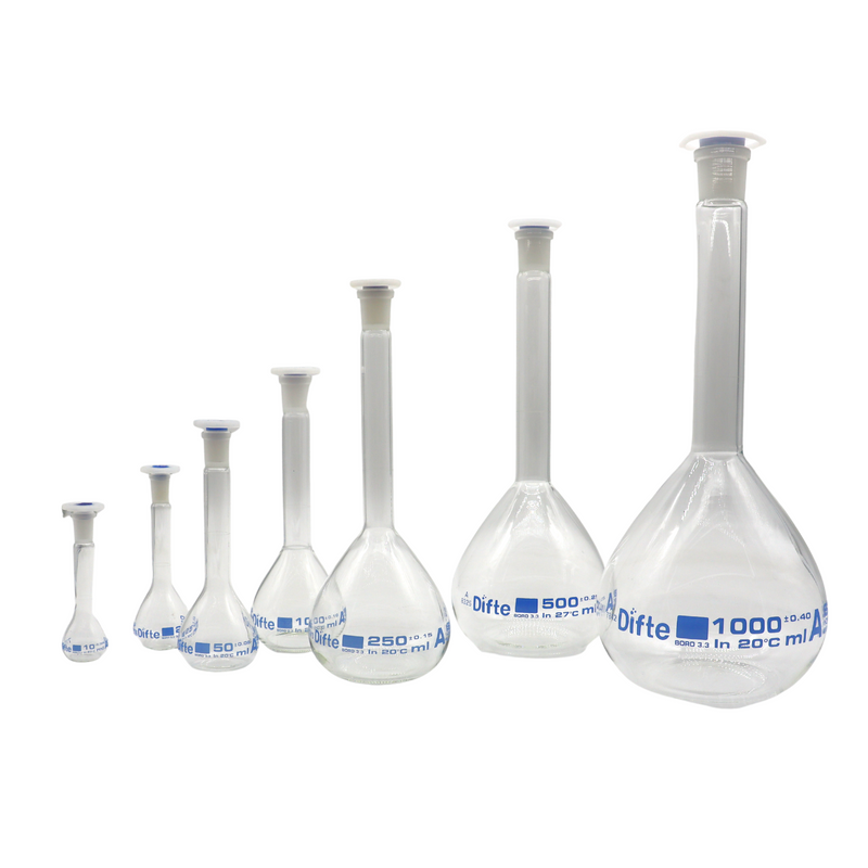 MATRAZ VOLUMETRICO CLASE "A", DE VIDRIO C/TAPON DE "PE" DE 25 ML.