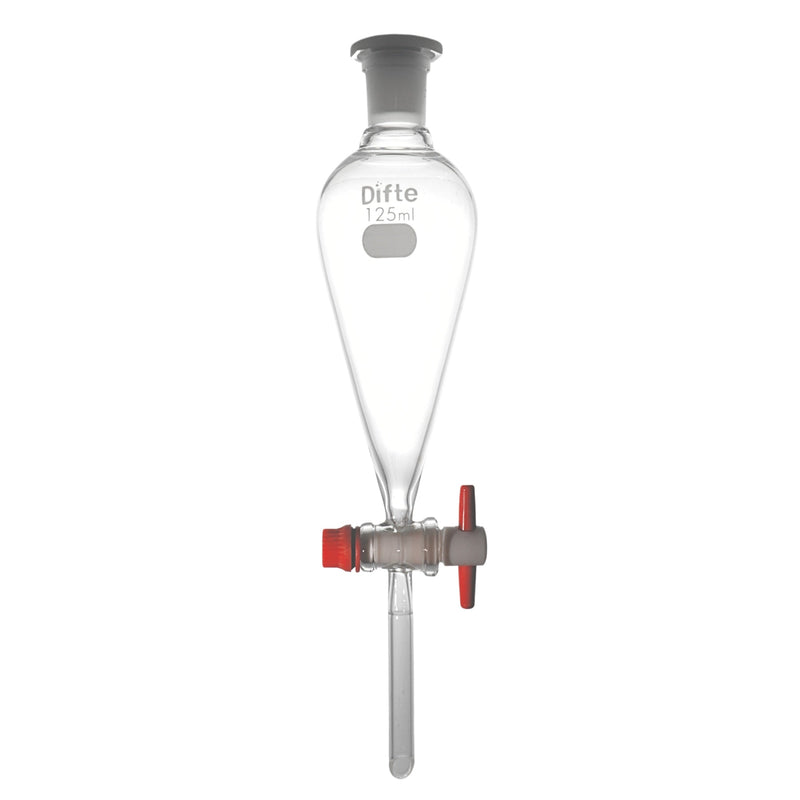 EMBUDO DE SEPARACION CON LLAVE DE TEFLON, DE 125 ML.