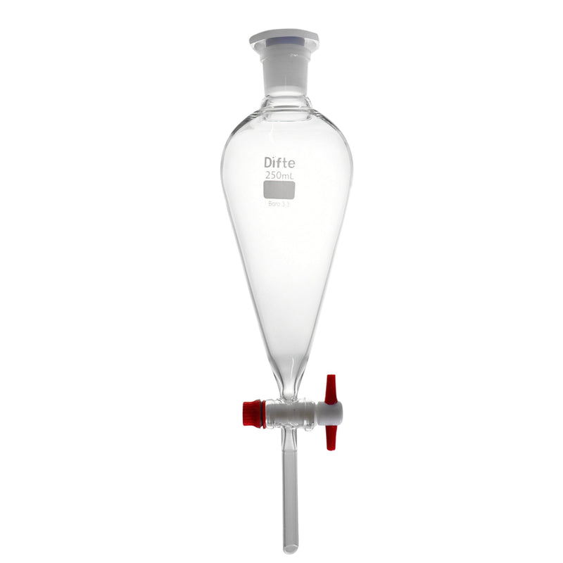 EMBUDO DE SEPARACION CON LLAVE DE TEFLON, DE 250 ML.