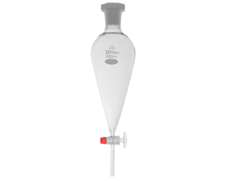 EMBUDO DE SEPARACION CON LLAVE DE TEFLON, DE 500 ML.