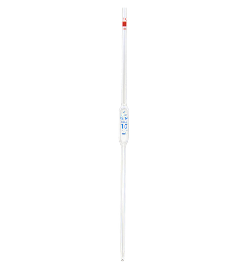 PIPETA VOLUMETRICA DE VIDRIO CLASE "A" DE 10 ML.