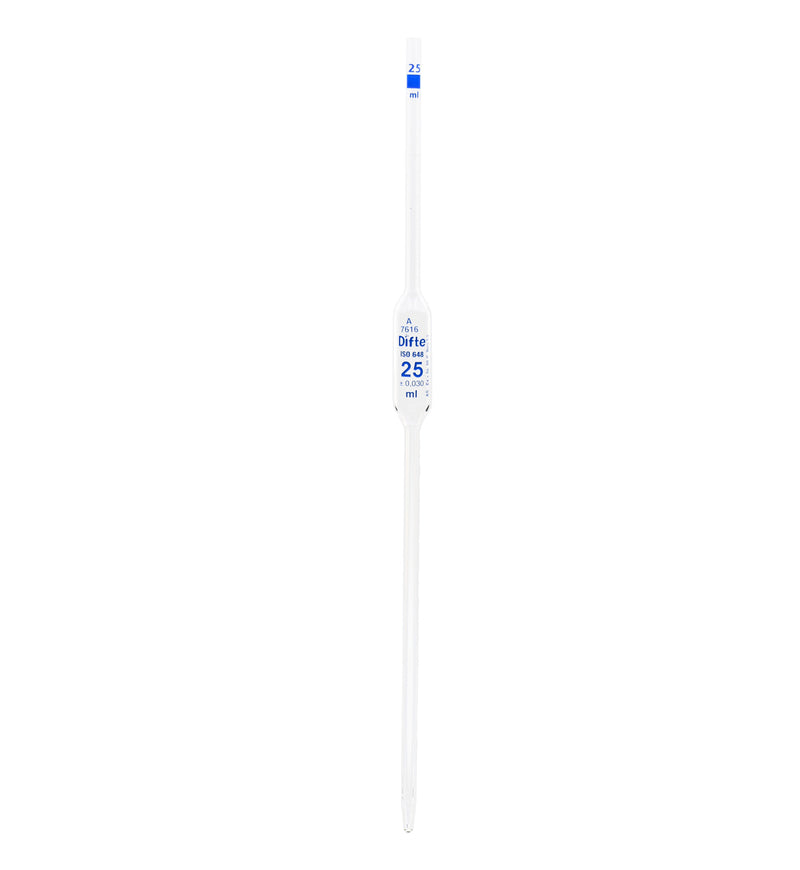 PIPETA VOLUMETRICA DE VIDRIO CLASE "A" DE 25 ML.