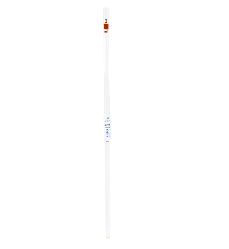 PIPETA VOLUMETRICA DE VIDRIO CLASE "A" DE 2 ML.