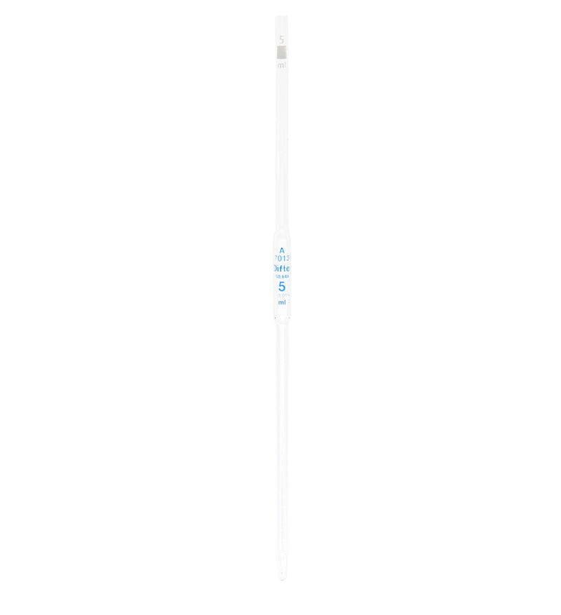 PIPETA VOLUMETRICA DE VIDRIO CLASE "A" DE 5 ML.