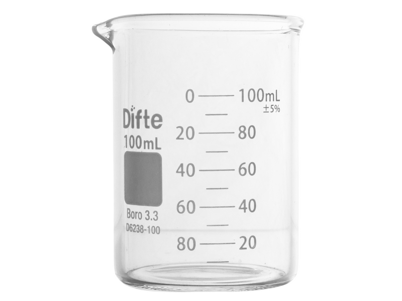 VASO DE PRECIPITADO DE VIDRIO, "REFORZADO" GRADUADO FORMA BAJA DE 100 ML.