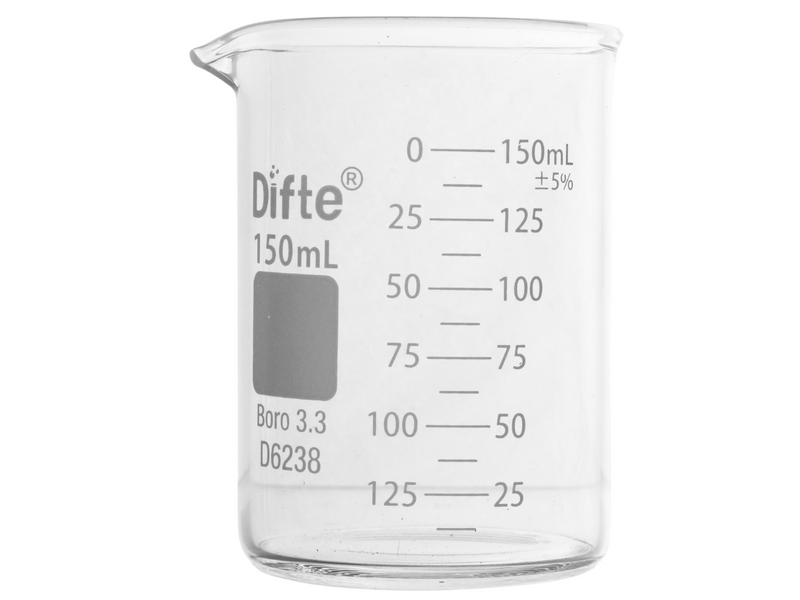 VASO DE PRECIPITADO DE VIDRIO, "REFORZADO" GRADUADO FORMA BAJA DE 150 ML.