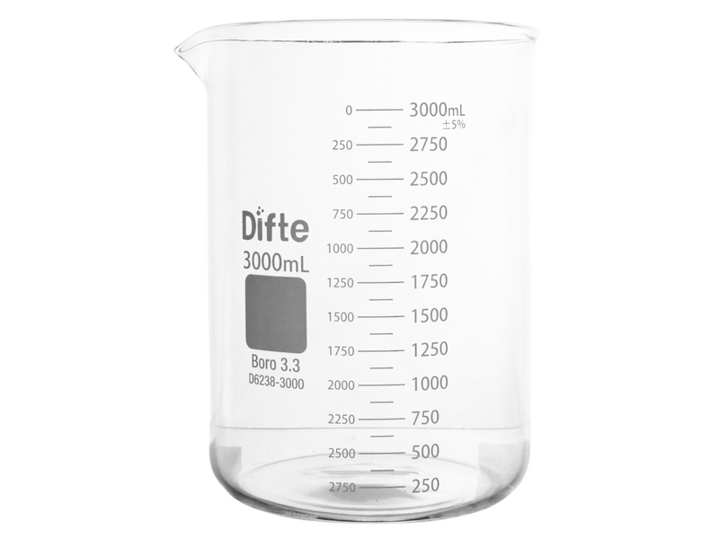 VASO DE PRECIPITADO DE VIDRIO, "REFORZADO" GRADUADO FORMA BAJA DE 3000 ML.