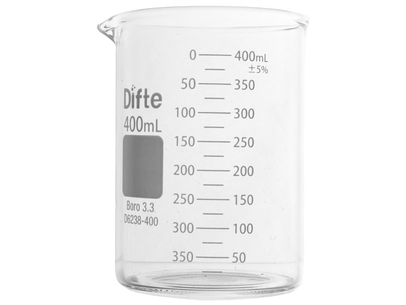 VASO DE PRECIPITADO DE VIDRIO, "REFORZADO" GRADUADO FORMA BAJA DE 400 ML.