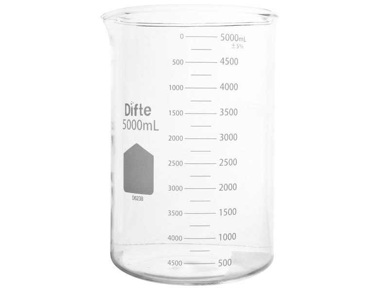 VASO DE PRECIPITADO DE VIDRIO, "REFORZADO" GRADUADO FORMA BAJA DE 5000 ML.