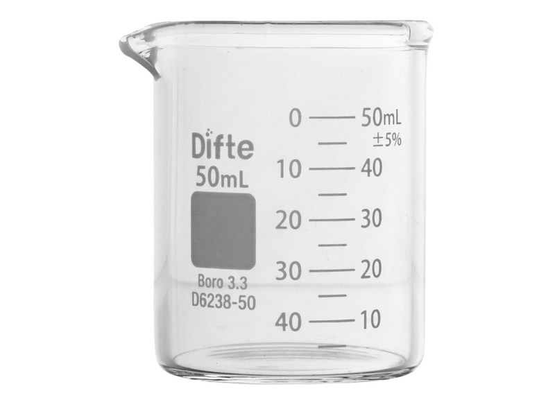 VASO DE PRECIPITADO DE VIDRIO, "REFORZADO" GRADUADO FORMA BAJA DE 50 ML.