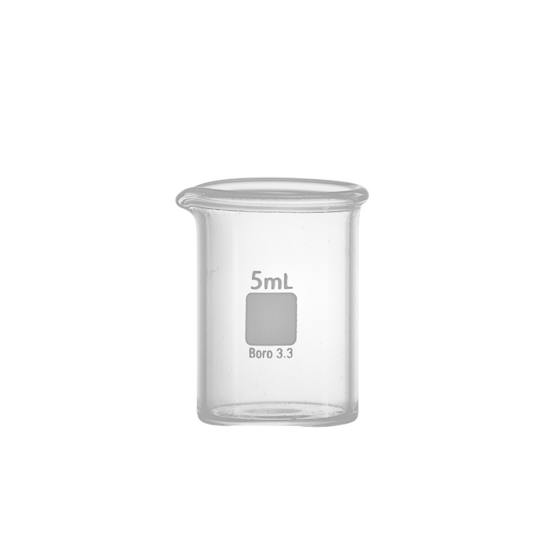 VASO DE PRECIPITADO DE VIDRIO, "REFORZADO" FORMA BAJA DE 5 ML.