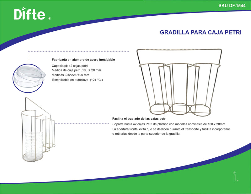 GRADILLA FABRICADA EN ACERO INOXIDABLE PARA CAJA PETRI