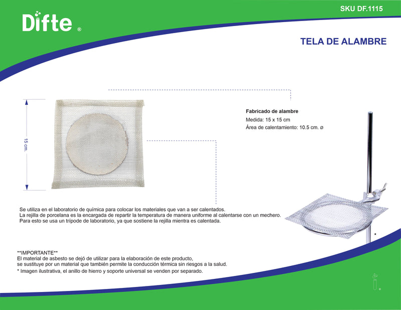 TELA DE ALAMBRE DE 15 X 15 CMS. C/CENTRO DE PORCELANA.