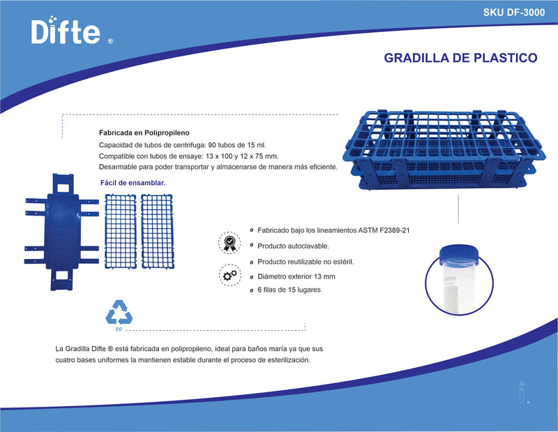 GRADILLA ARMABLE PARA 90 TUBOS DE 13 MM. (AZUL)