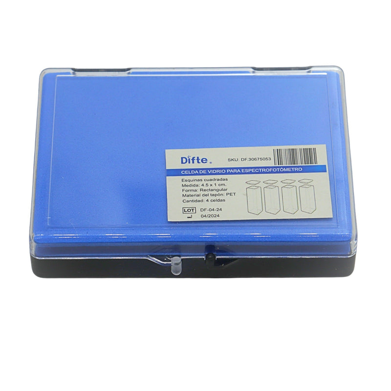 CELDA RECTANGULAR DE VIDRIO PARA ESPECTROFOTOMETRO PK/4