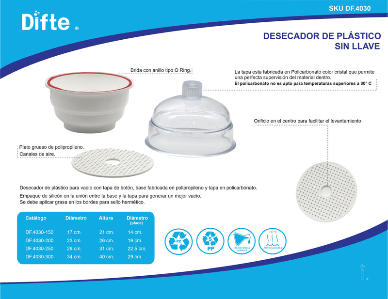 DESECADOR PLANO (PP/PC) DE 250 MM.