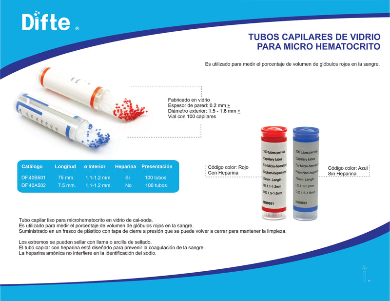 TUBO CAPILAR AZUL SIN HEPARINA PK/100