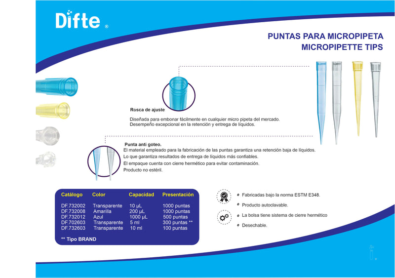 PUNTA PARA MICROPIPETA CLARA, NO ESTERIL,  AUTOCLAVABLE DE 5,000 μl. (5 ML). PK/300 (TIPO BRAND)