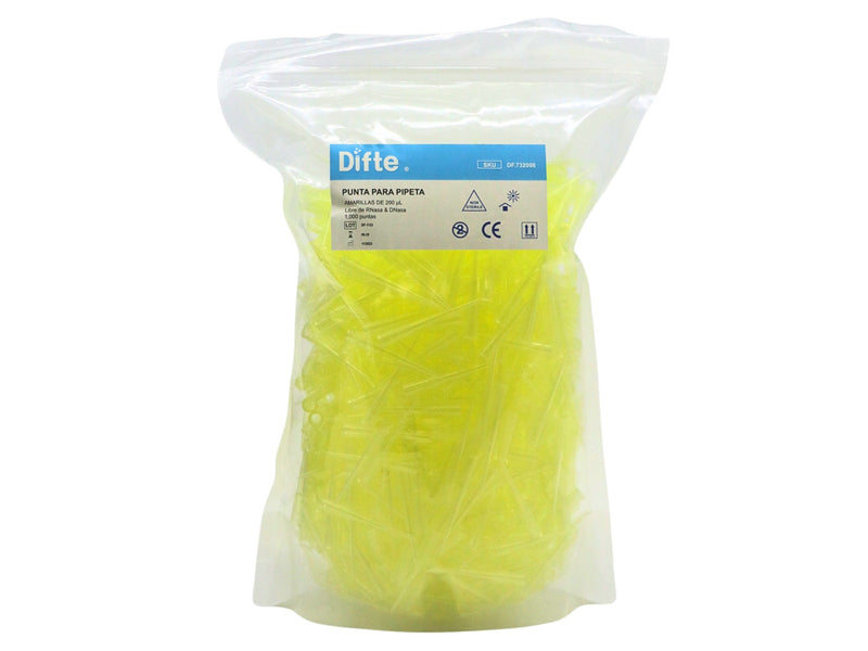 PUNTA PARA MICROPIPETA NO ESTERIL, AMARILLA, AUTOCLAVABLE DE 200 μl. PK/1,000