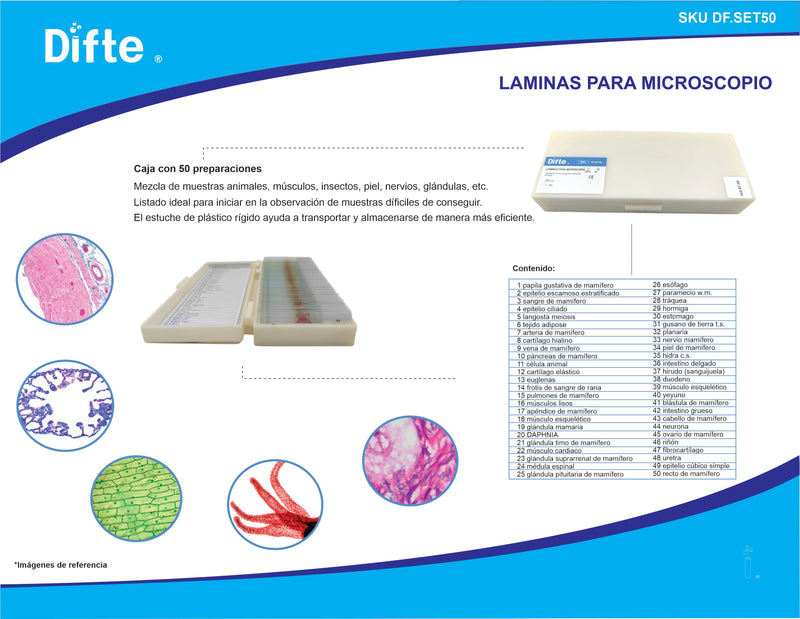 SET DE 50 PREPARACIONES MICROSCOPICAS