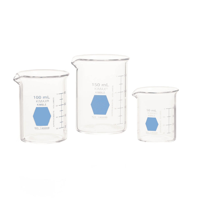 VASO PRECIPITADO, GRIFFIN, REGULAR., FORMA BAJA, DECORADO EN AZUL GRADUADO 100 ML.