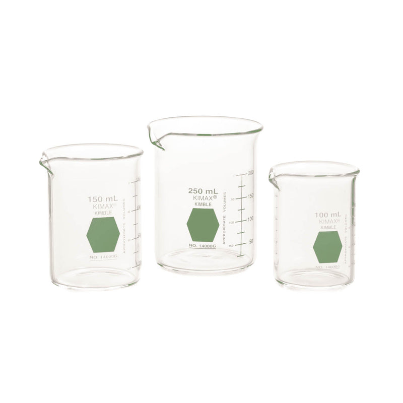 VASO PRECIPITADO, GRIFFIN, REGULAR., FORMA BAJA, DECORADO EN VERDE GRADUADO 150 ML.