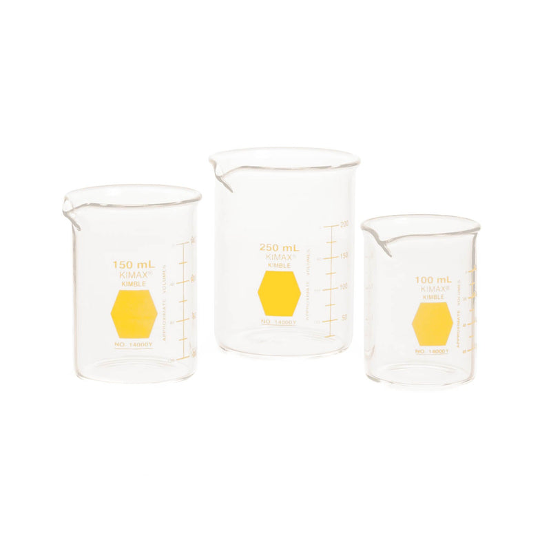 VASO PRECIPITADO, GRIFFIN, REGULAR., FORMA BAJA, DECORADO EN AMARILLO GRADUADO 250 ML.