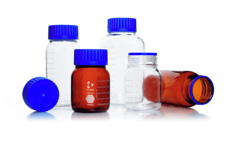 FRASCO PARA LABORATORIO GLS 80 AMBAR INCLUYE TAPA/ANILLO (PP) 500 ML.