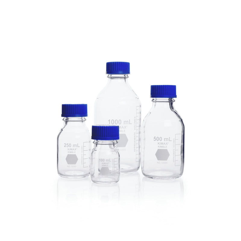FRASCO PARA LABORATORIO GL 45 C/ TAPA AZUL Y ANILLO DE POLIPROPILENO 10,000 ML.