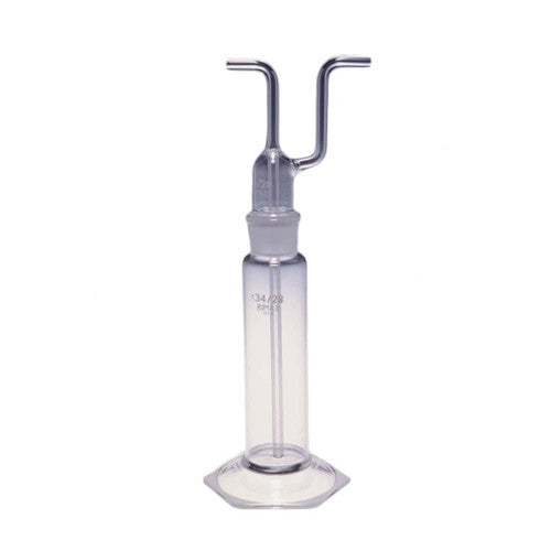 BOTELLA LAVADORA DE GASES,FORMA ALTA,LARGO MEDIO ,TAPA 34/28 250 ML.