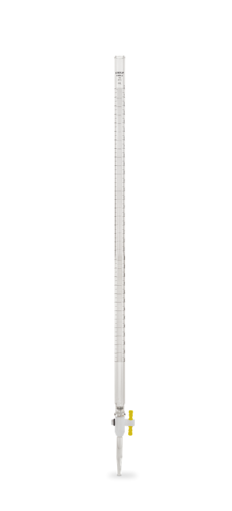 BURETA ECONOMICA, DESARMABLE, LLAVE PTFE, RECTA ESCALA AMBAR 50 ML.