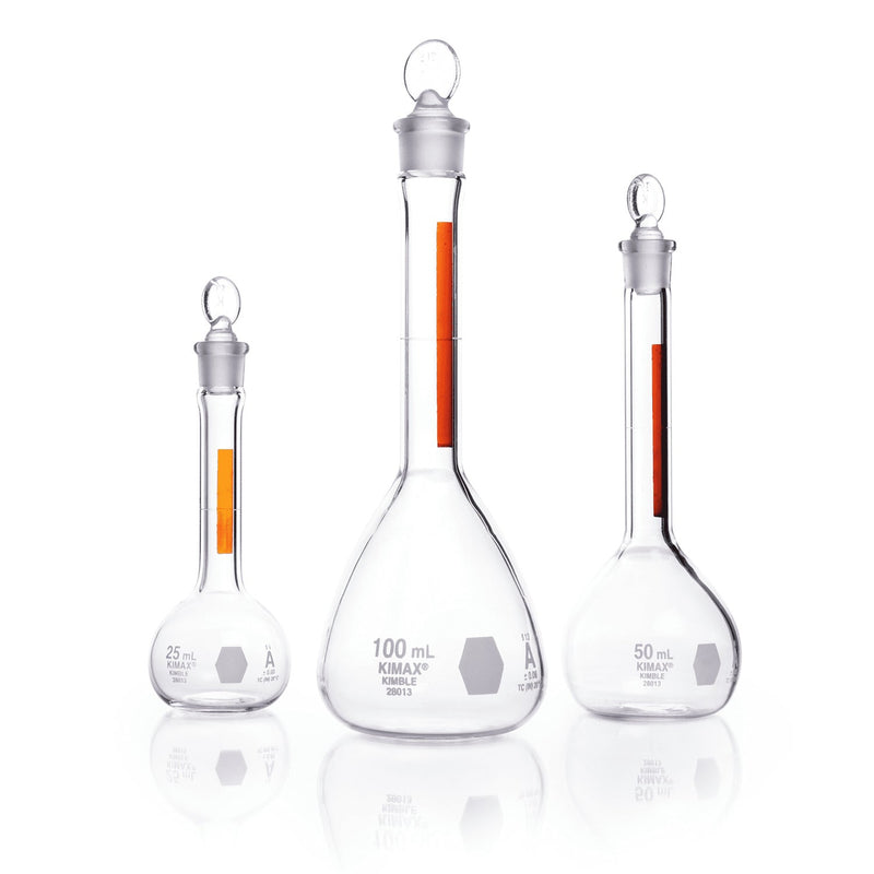 MATRAZ VOLUMETRICO "A" BANDA ROJA CONTRASTE, TAPON VIDRIO 100 ML.