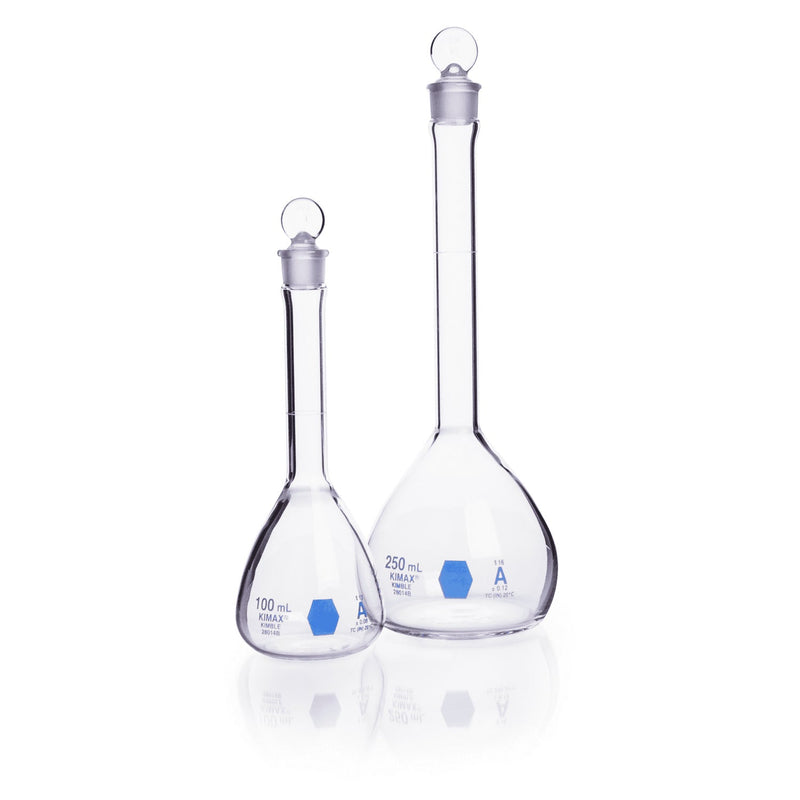 MATRAZ VOLUMETRICO"A", TAPON VIDRIO DECORADO EN AZUL 25 ML.