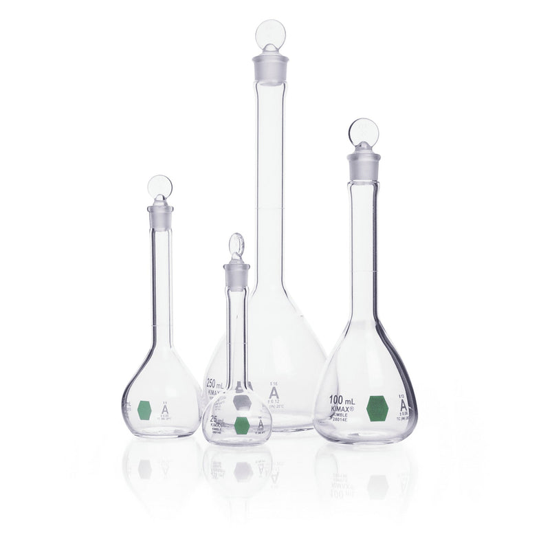MATRAZ VOLUMETRICO"A", TAPON VIDRIO DECORADO EN VERDE 25 ML.