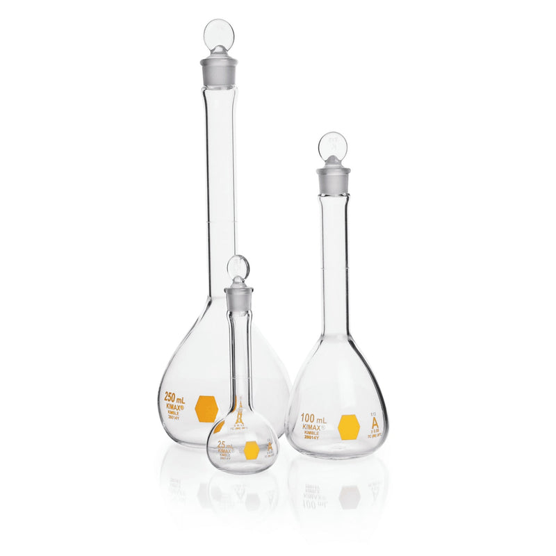 MATRAZ VOLUMETRICO"A", TAPON VIDRIO DECORADO EN AMARILLO 500 ML.