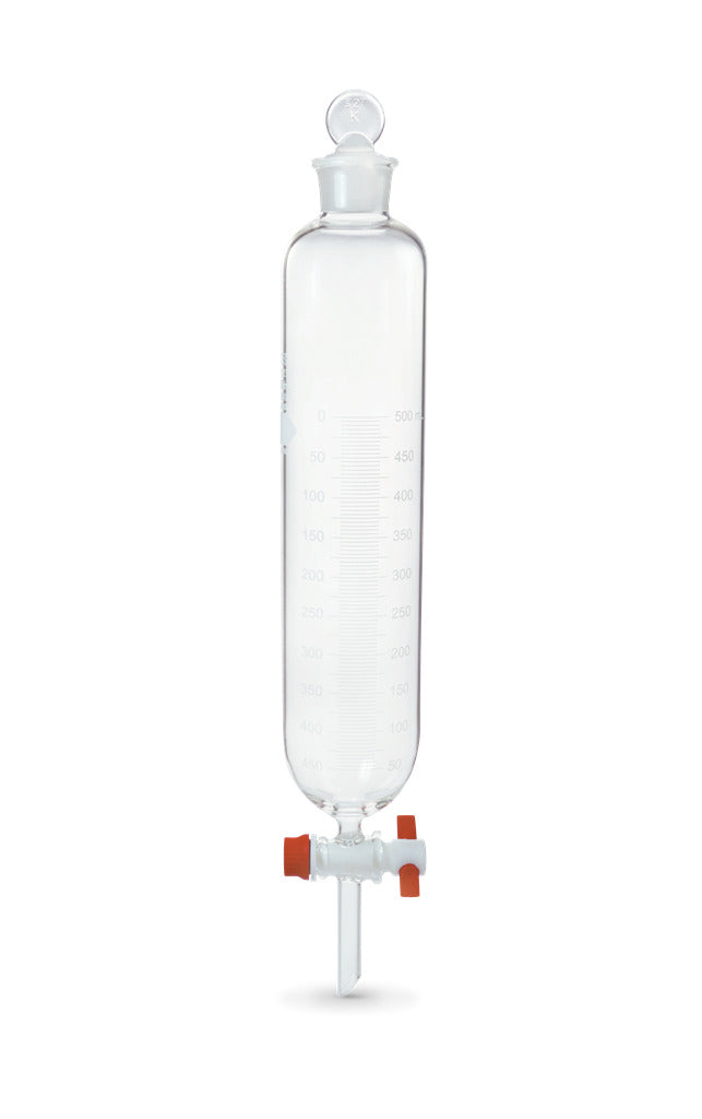 EMBUDO DE SEPARACION CILINDRICO, TAPON VIDRIO, LLAVE PTFE 125 ML.